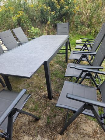 Aluminiowe meble na taras z rozkładanym stołem 240cm + 10 regulowanych krzeseł Daven Antracite Beton