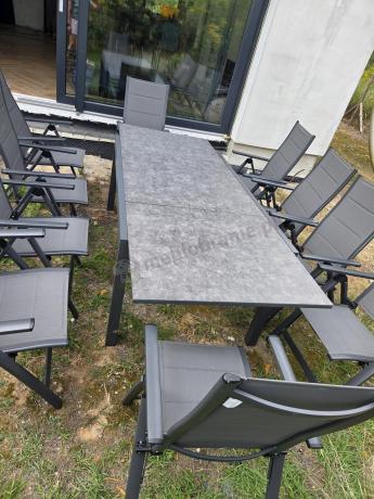 Aluminiowe meble na taras z rozkładanym stołem 240cm + 10 regulowanych krzeseł Daven Antracite Beton