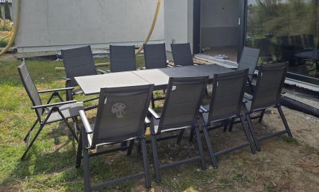 Aluminiowe meble na taras z rozkładanym stołem 240cm + 10 regulowanych krzeseł Daven Antracite Beton