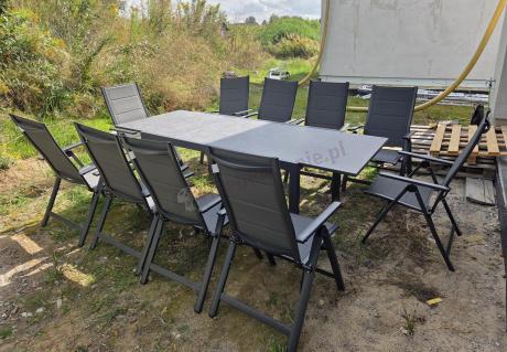 Aluminiowe meble na taras z rozkładanym stołem 240cm + 10 regulowanych krzeseł Daven Antracite Beton