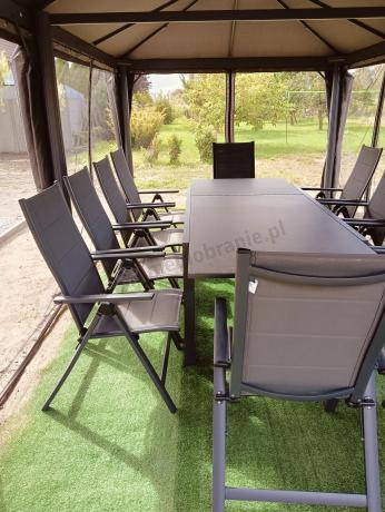 Aluminiowe meble na taras z rozkładanym stołem 240cm + 10 regulowanych krzeseł Daven Antracite Beton
