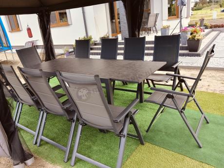 Aluminiowe meble na taras z rozkładanym stołem 240cm + 10 regulowanych krzeseł Daven Antracite Beton
