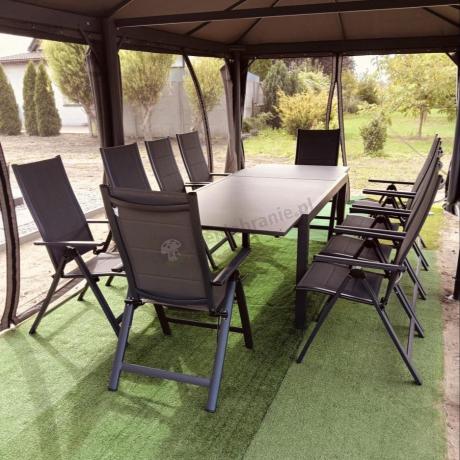 Aluminiowe meble na taras z rozkładanym stołem 240cm + 10 regulowanych krzeseł Daven Antracite Beton