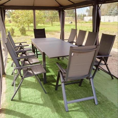 Aluminiowe meble na taras z rozkładanym stołem 240cm + 10 regulowanych krzeseł Daven Antracite Beton