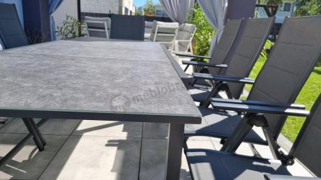 Aluminiowe meble na taras z rozkładanym stołem 240cm + 10 regulowanych krzeseł Daven Antracite Beton