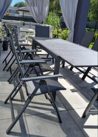 Aluminiowe meble na taras z rozkładanym stołem 240cm + 10 regulowanych krzeseł Daven Antracite Beton