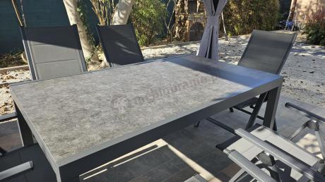 Aluminiowe meble na taras z rozkładanym stołem 240cm + 10 regulowanych krzeseł Daven Antracite Beton