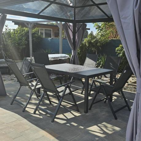 Aluminiowe meble na taras z rozkładanym stołem 240cm + 10 regulowanych krzeseł Daven Antracite Beton