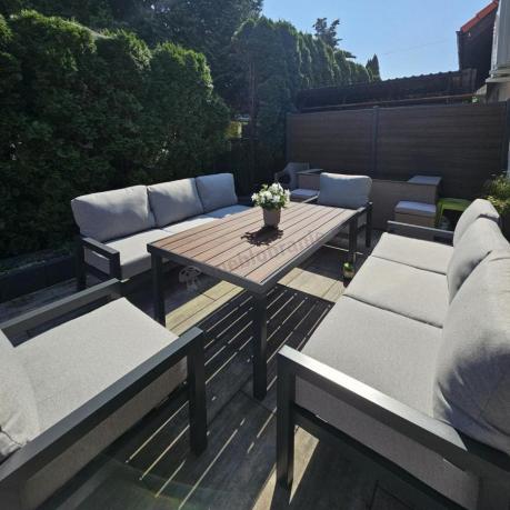 Aluminiowe meble na taras ze stołem obiadowym 160 cm Calamba Grande - Light Grey