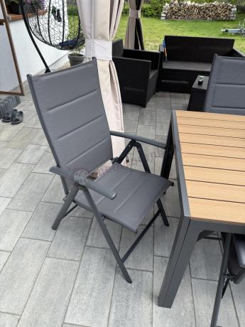 Aluminiowe meble obiadowe - stół 150cm i 6 składanych krzeseł - Kanbery Wood Antracite 6+1