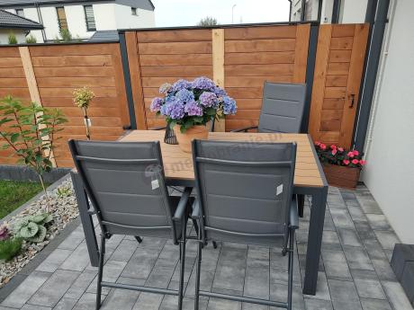 Aluminiowe meble obiadowe - stół 150cm i 6 składanych krzeseł - Kanbery Wood Antracite 6+1