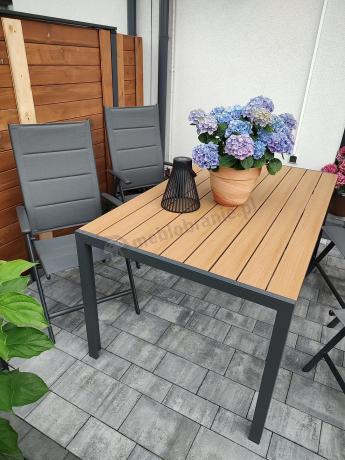 Aluminiowe meble obiadowe - stół 150cm i 6 składanych krzeseł - Kanbery Wood Antracite 6+1