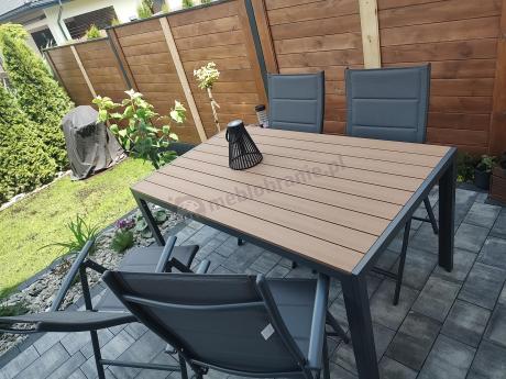 Aluminiowe meble obiadowe - stół 150cm i 6 składanych krzeseł - Kanbery Wood Antracite 6+1