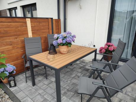 Aluminiowe meble obiadowe - stół 150cm i 6 składanych krzeseł - Kanbery Wood Antracite 6+1