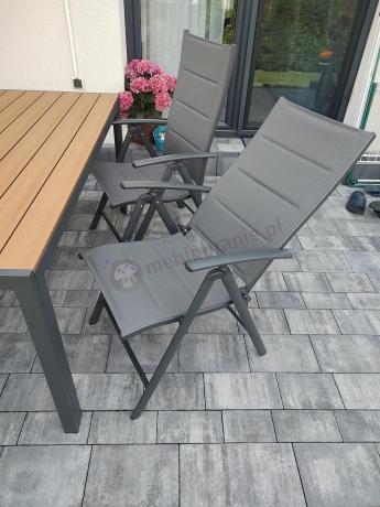 Aluminiowe meble obiadowe - stół 150cm i 6 składanych krzeseł - Kanbery Wood Antracite 6+1