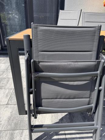Aluminiowe meble obiadowe - stół 150cm i 6 składanych krzeseł - Kanbery Wood Antracite 6+1