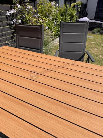 Aluminiowe meble obiadowe - stół 150cm i 6 składanych krzeseł - Kanbery Wood Antracite 6+1