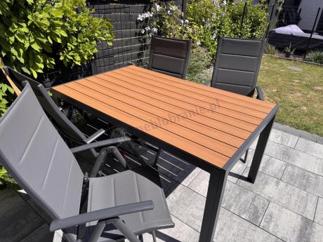 Aluminiowe meble obiadowe - stół 150cm i 6 składanych krzeseł - Kanbery Wood Antracite 6+1