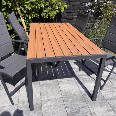 Aluminiowe meble obiadowe - stół 150cm i 6 składanych krzeseł - Kanbery Wood Antracite 6+1