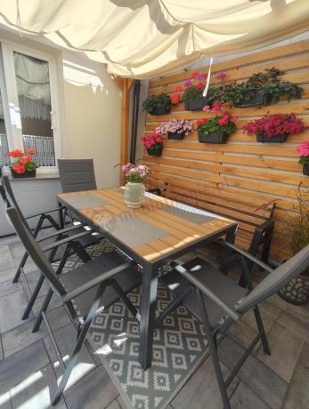 Aluminiowe meble obiadowe - stół 150cm i 6 składanych krzeseł - Kanbery Wood Antracite 6+1