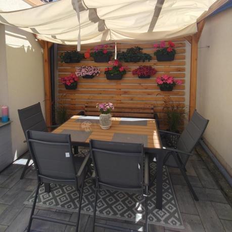 Aluminiowe meble obiadowe - stół 150cm i 6 składanych krzeseł - Kanbery Wood Antracite 6+1