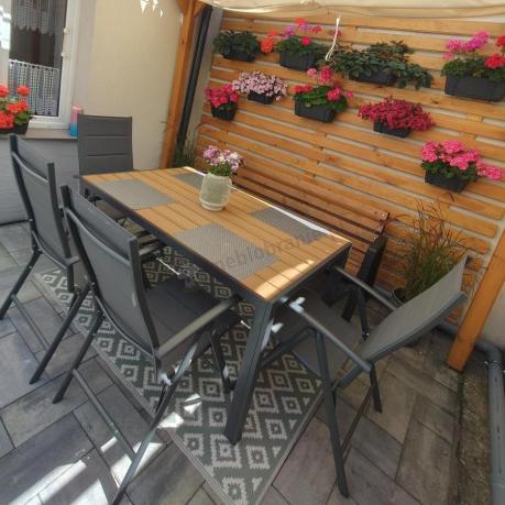 Aluminiowe meble obiadowe - stół 150cm i 6 składanych krzeseł - Kanbery Wood Antracite 6+1