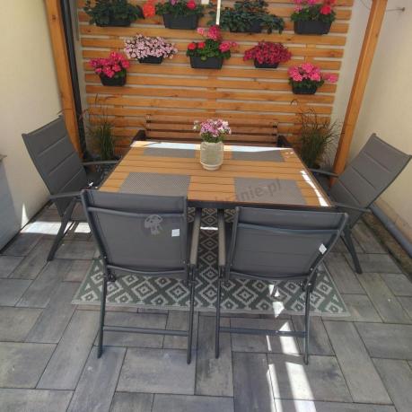 Aluminiowe meble obiadowe - stół 150cm i 6 składanych krzeseł - Kanbery Wood Antracite 6+1