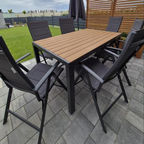 Aluminiowe meble obiadowe - stół 150cm i 6 składanych krzeseł - Kanbery Wood Antracite 6+1