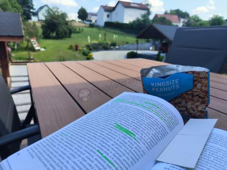 Aluminiowe meble obiadowe - stół 150cm i 6 składanych krzeseł - Kanbery Wood Antracite 6+1