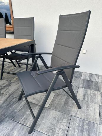 Aluminiowe meble obiadowe - stół 150cm i 6 składanych krzeseł - Kanbery Wood Antracite 6+1