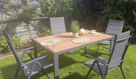 Aluminiowe meble obiadowe - stół 150cm i 6 składanych krzeseł - Kanbery Wood Antracite 6+1