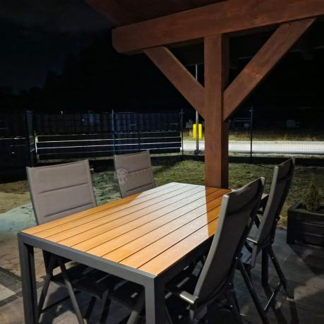 Aluminiowe meble obiadowe - stół 150cm i 6 składanych krzeseł - Kanbery Wood Antracite 6+1