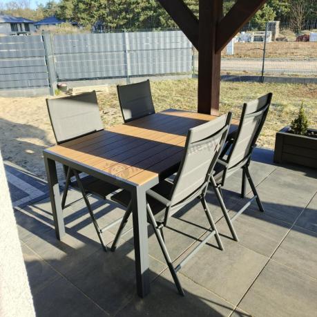 Aluminiowe meble obiadowe - stół 150cm i 6 składanych krzeseł - Kanbery Wood Antracite 6+1