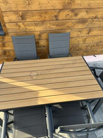 Aluminiowe meble obiadowe - stół 150cm i 6 składanych krzeseł - Kanbery Wood Antracite 6+1