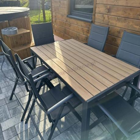 Aluminiowe meble obiadowe - stół 150cm i 6 składanych krzeseł - Kanbery Wood Antracite 6+1