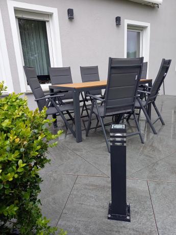 Aluminiowe meble obiadowe - stół 150cm i 6 składanych krzeseł - Kanbery Wood Antracite 6+1