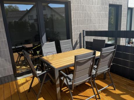 Aluminiowe meble obiadowe - stół 150cm i 6 składanych krzeseł - Kanbery Wood Antracite 6+1