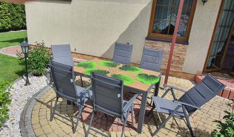 Aluminiowe meble obiadowe - stół 150cm i 6 składanych krzeseł - Kanbery Wood Antracite 6+1