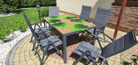 Aluminiowe meble obiadowe - stół 150cm i 6 składanych krzeseł - Kanbery Wood Antracite 6+1