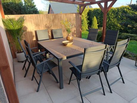 Aluminiowe meble obiadowe - stół 150cm i 6 składanych krzeseł - Kanbery Wood Antracite 6+1