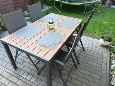 Aluminiowe meble obiadowe - stół 150cm i 6 składanych krzeseł - Kanbery Wood Antracite 6+1