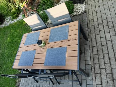 Aluminiowe meble obiadowe - stół 150cm i 6 składanych krzeseł - Kanbery Wood Antracite 6+1