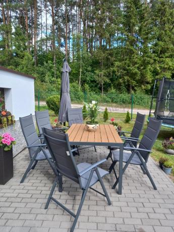 Aluminiowe meble obiadowe - stół 150cm i 6 składanych krzeseł - Kanbery Wood Antracite 6+1