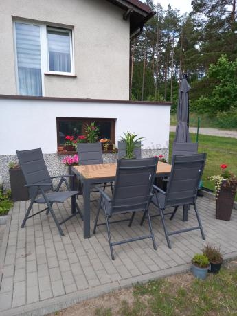 Aluminiowe meble obiadowe - stół 150cm i 6 składanych krzeseł - Kanbery Wood Antracite 6+1