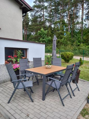 Aluminiowe meble obiadowe - stół 150cm i 6 składanych krzeseł - Kanbery Wood Antracite 6+1