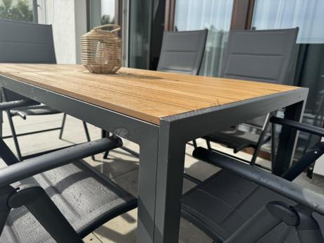 Aluminiowe meble obiadowe - stół 150cm i 6 składanych krzeseł - Kanbery Wood Antracite 6+1