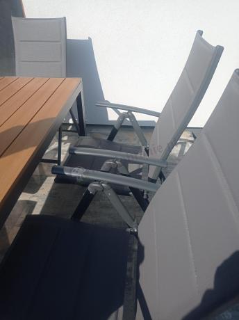 Aluminiowe meble obiadowe - stół 150cm i 6 składanych krzeseł - Kanbery Wood Antracite 6+1