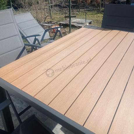 Aluminiowe meble obiadowe - stół 150cm i 6 składanych krzeseł - Kanbery Wood Antracite 6+1