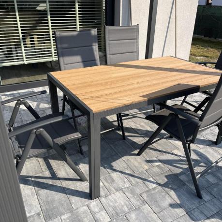 Aluminiowe meble obiadowe - stół 150cm i 6 składanych krzeseł - Kanbery Wood Antracite 6+1