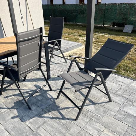 Aluminiowe meble obiadowe - stół 150cm i 6 składanych krzeseł - Kanbery Wood Antracite 6+1